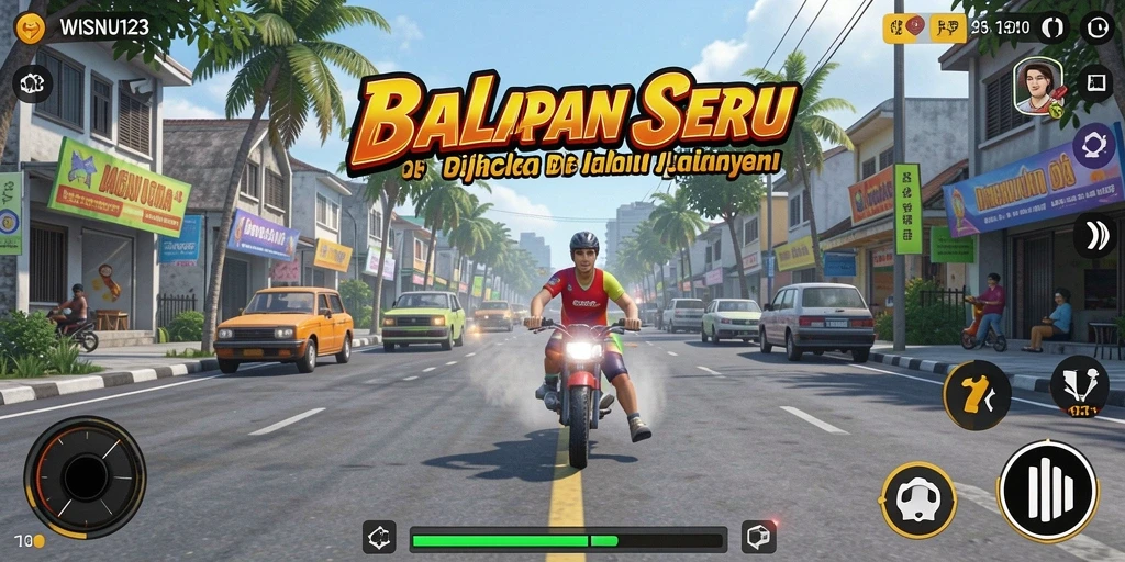 Screenshot gameplay WISNU123 menampilkan balapan yang mendebarkan.